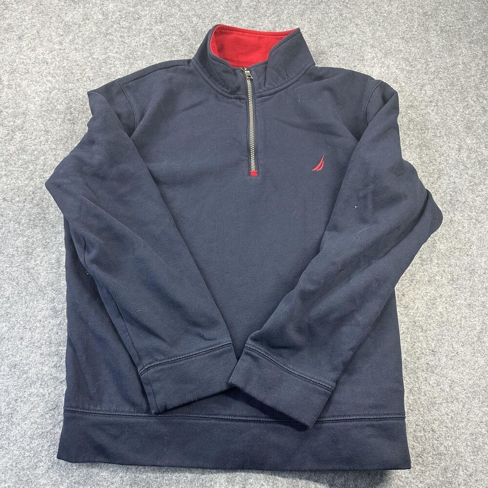 Nautica Sweatshirt Mens Large Blue 1/4 Zip Fleece Mock Neck Logo Pullover